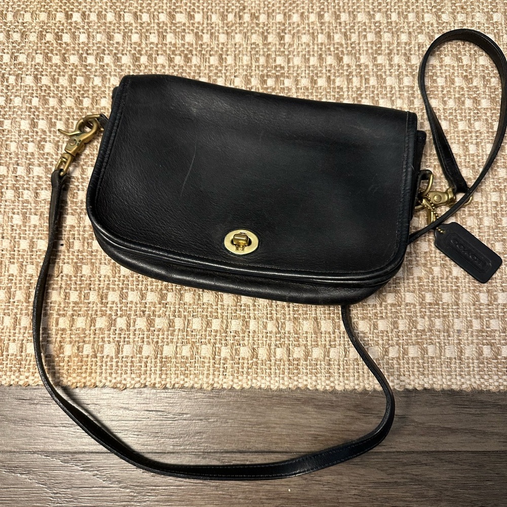 Coach Black Leather Shoulder Bag with Gold Hardware